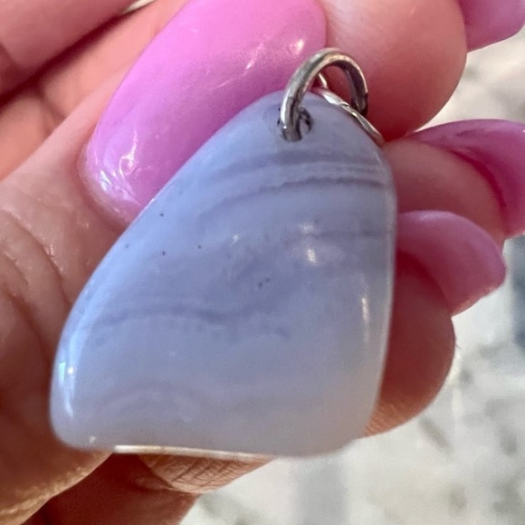 Genuine Blue Lace Agate Gemstone Pendant 925 Sterling Silver Handmade - Picture 3 of 12